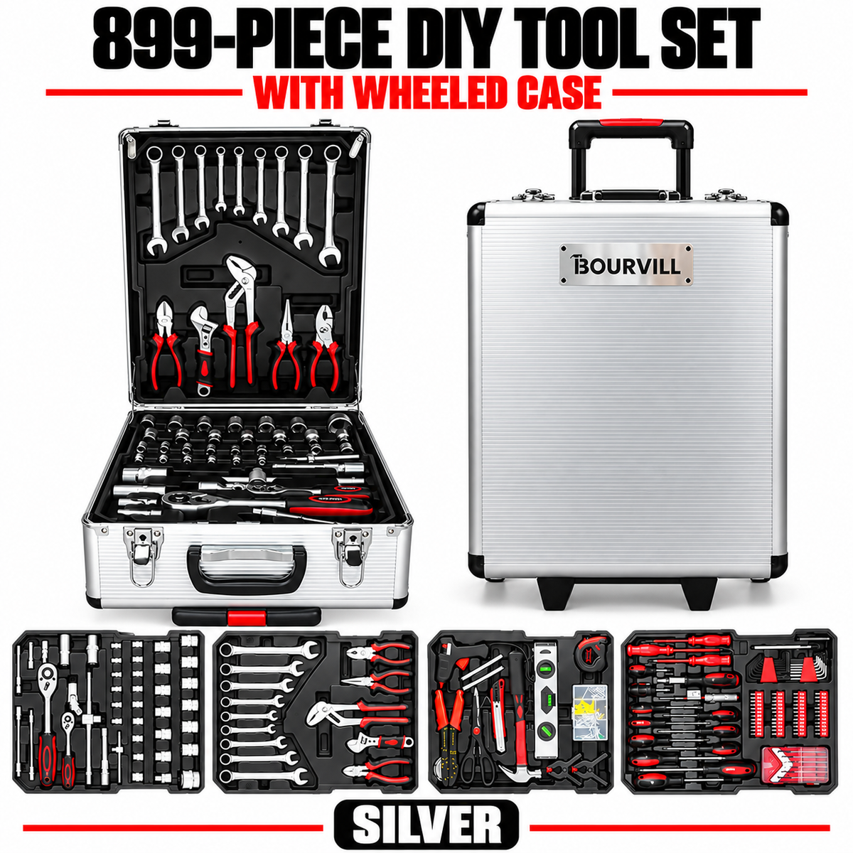 899-Piece DIY Tool Set with Wheeled Case