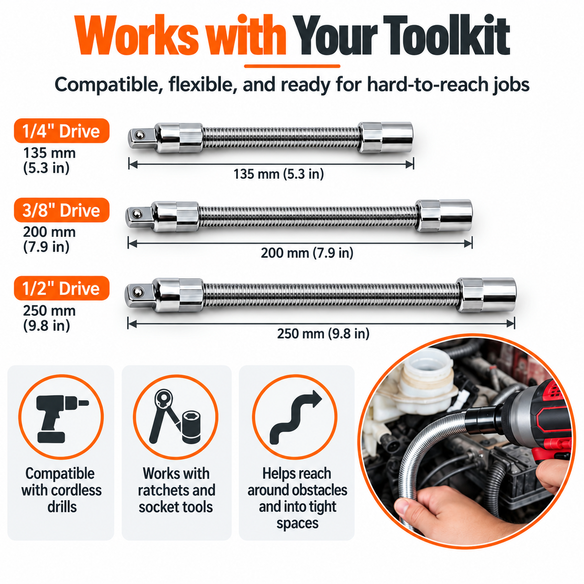 3-Piece Flexible Socket Extension Set