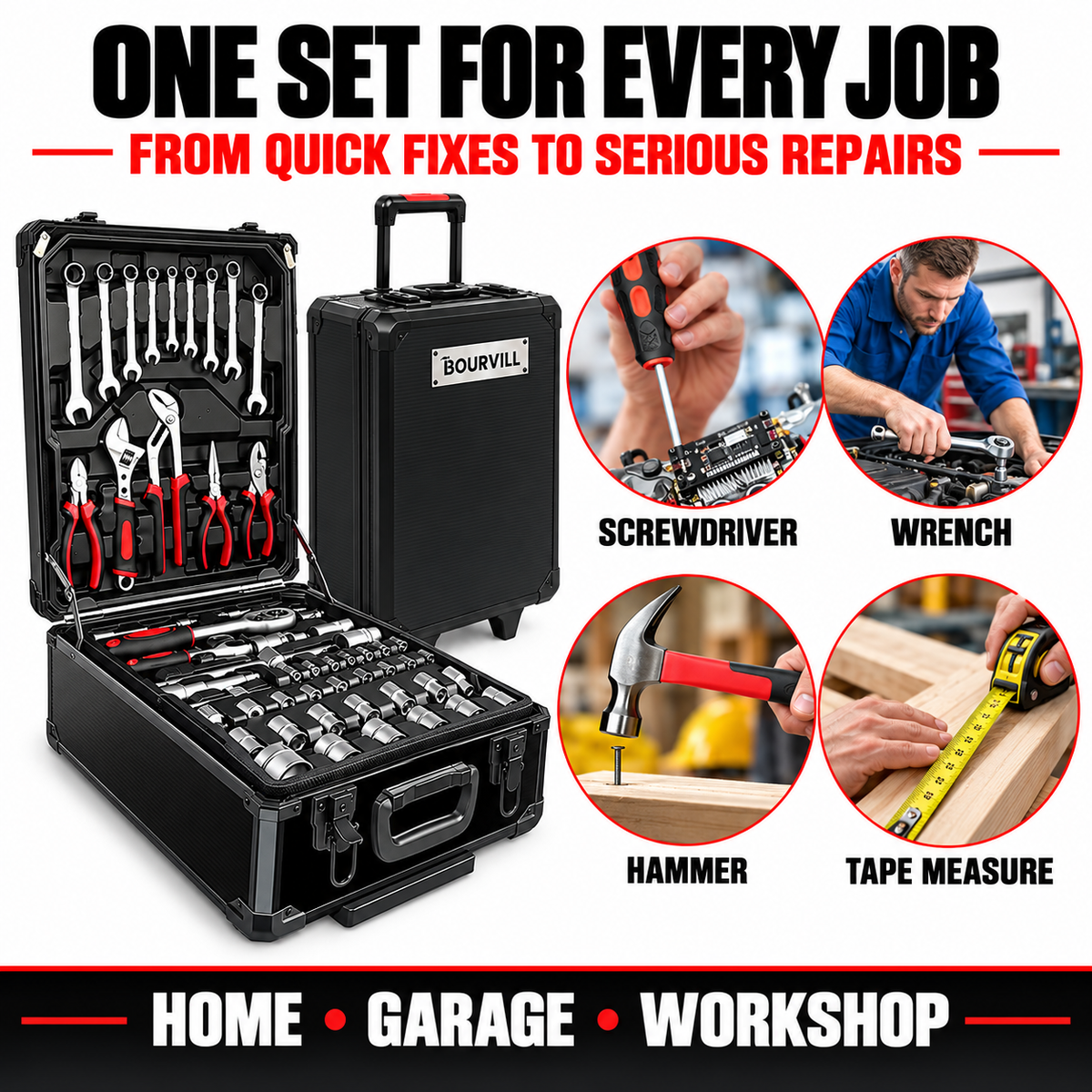 899-Piece DIY Tool Set with Wheeled Case
