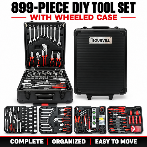 899-Piece DIY Tool Set with Wheeled Case
