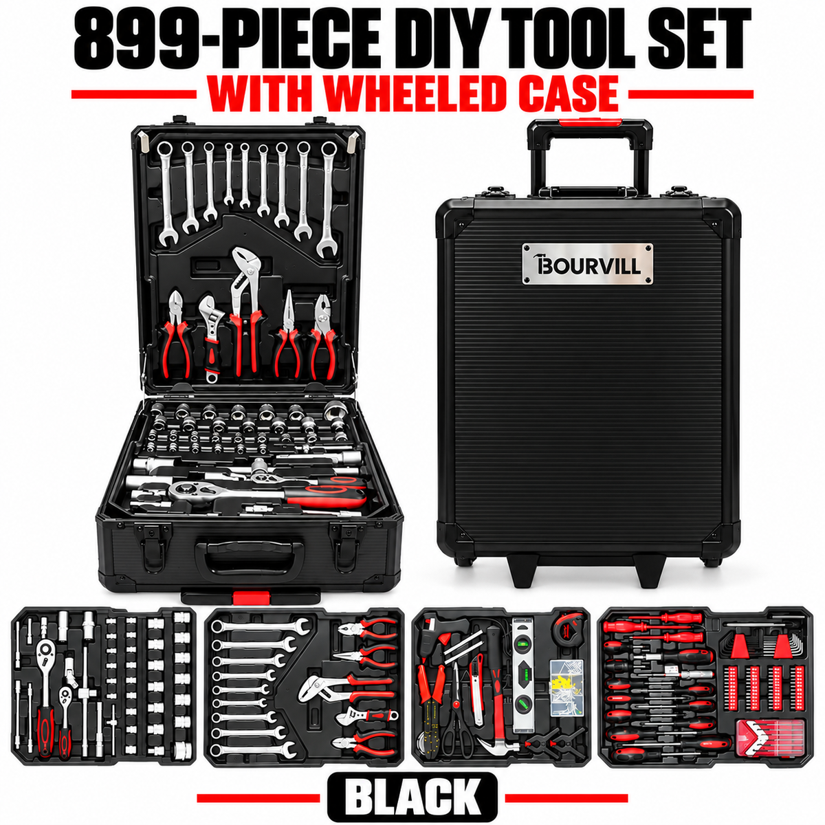 899-Piece DIY Tool Set with Wheeled Case