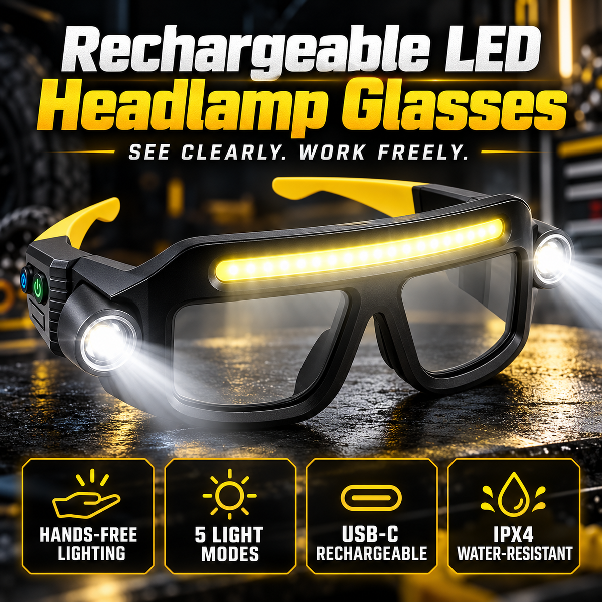 Rechargeable LED Headlamp Glasses